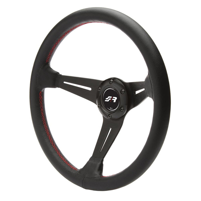Simoni Racing, sportstuur, Class - zwart leer + rood stiksel - diameter 350mm