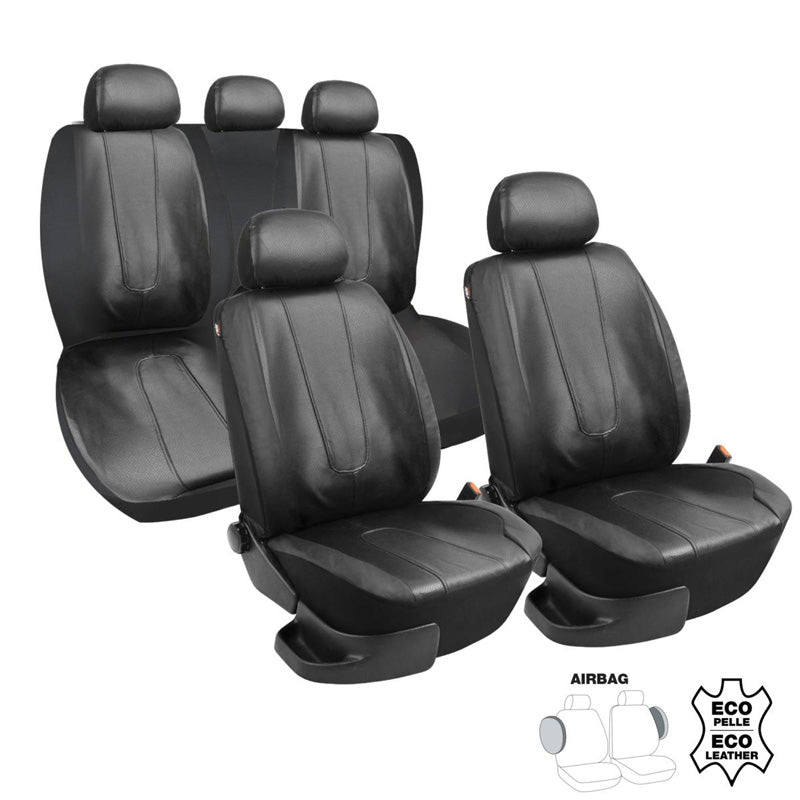 Simoni Racing, Seat Cover Set Type B - Black Faux Leather - 11 Pieces