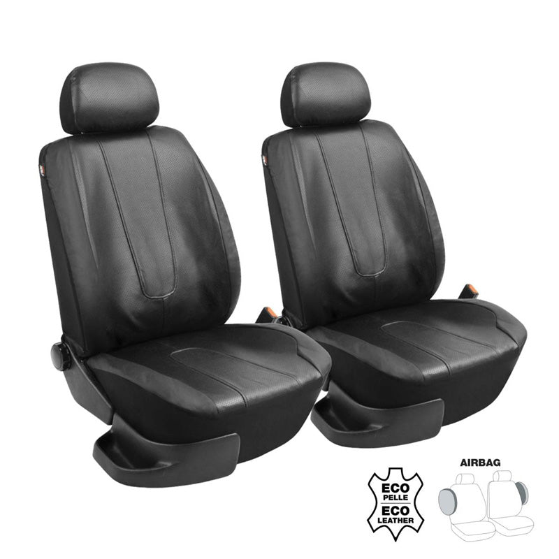 Simoni Racing, Seat Cover Set Type M - Black Ecoleather - 6 Pieces for Front Seats