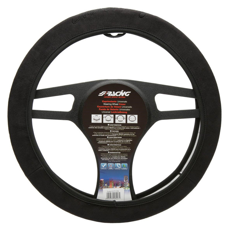 Simoni Racing, Premium Steering Wheel Cover - Black Microfiber - 35-38mm