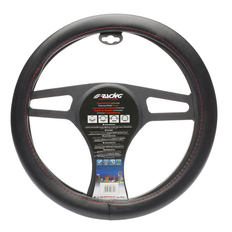 Simoni Racing, Stuurhoes - Zwart ecoleder met rode stiksels - 37-39cm