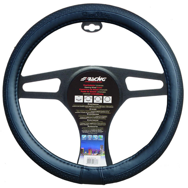 Simoni Racing, Comfort stuurwielhoes - volledig zwart - ecoleer - 37-39 cm