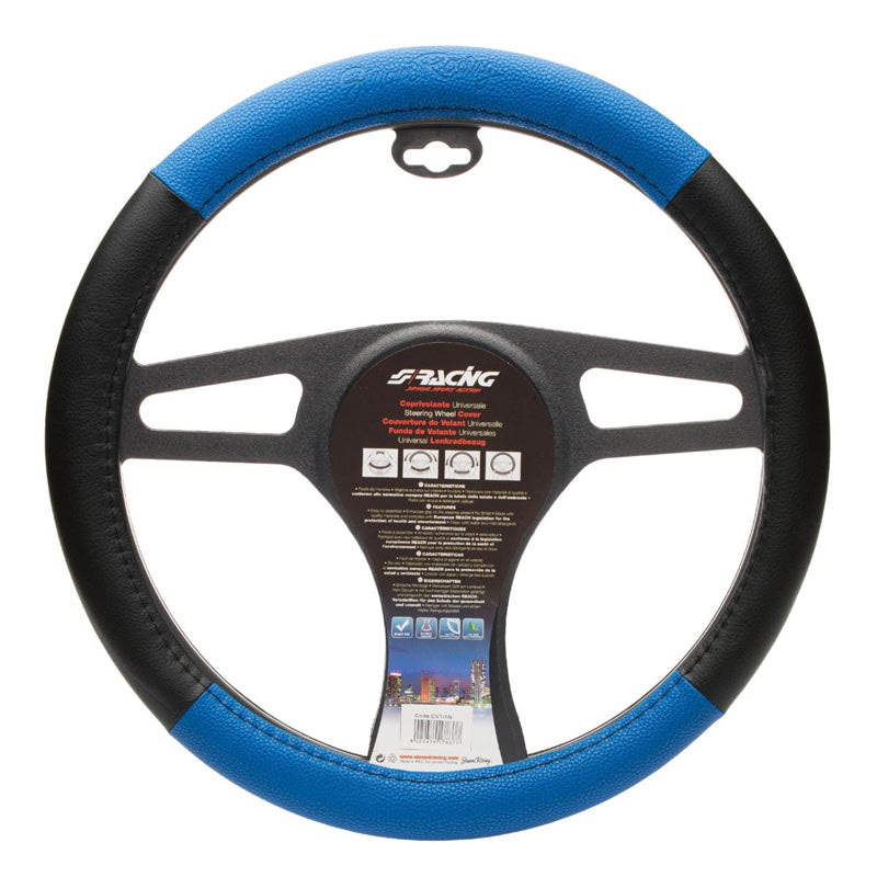 Simoni Racing, Sports Steering Wheel Cover - Black/Blue Ecoleather - 37-39cm