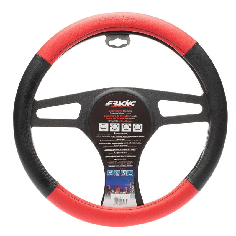 Simoni Racing, Sport Steering Wheel Cover - Black/Red Eco Leather - 37-39cm