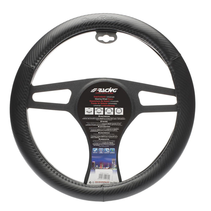 Simoni Racing, leren stuurhoes - Zwart Ecoleer/Carbonlook - 37-39cm