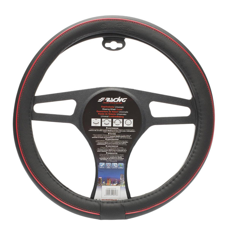 Simoni Racing, Comfort Stuurhoes - Zwart Ecoleather met Rode Stiksels - 37-39cm