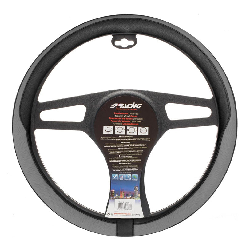 Simoni Racing, Lederen stuurwielhoes - Zwart/Grijs Ecoleer - 37-39 cm
