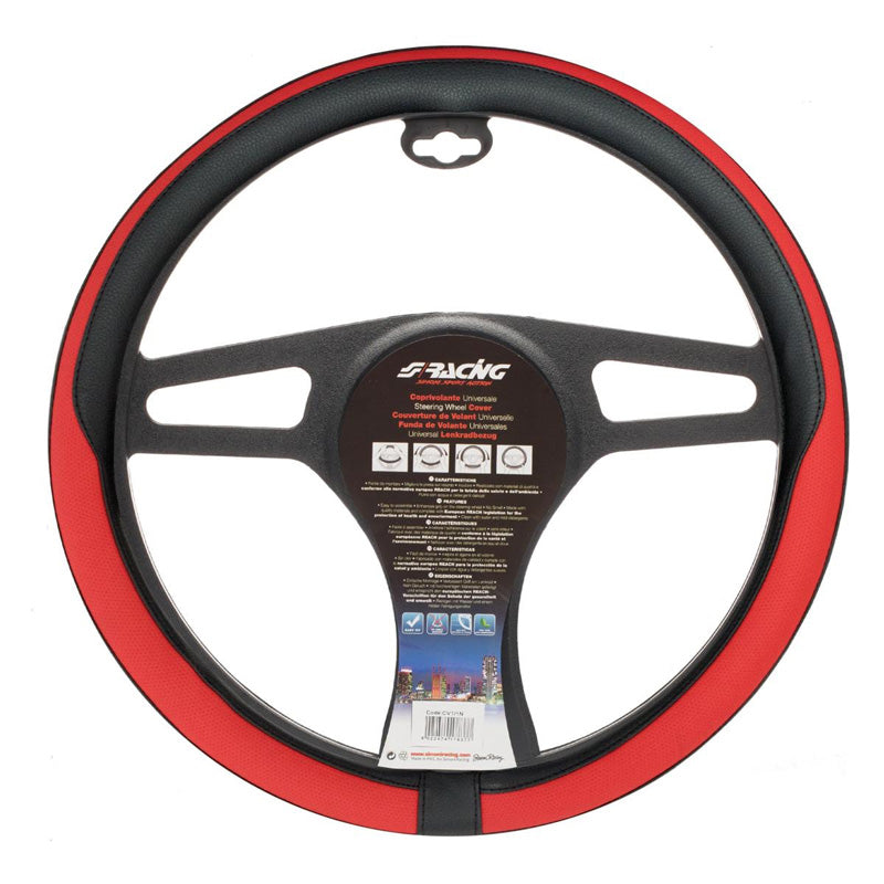 Simoni Racing, Leather Steering Wheel Cover - Black/Red - 37-39cm