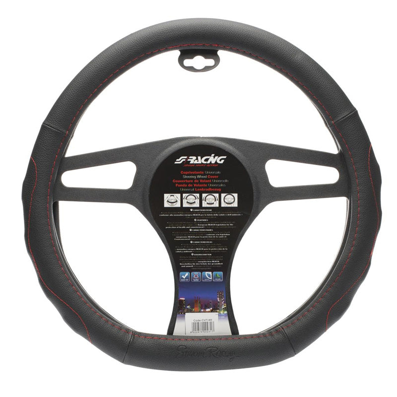 Simoni Racing, comfort stuurhoes - zwart ecoleer met rode stiksels - 37-39 cm