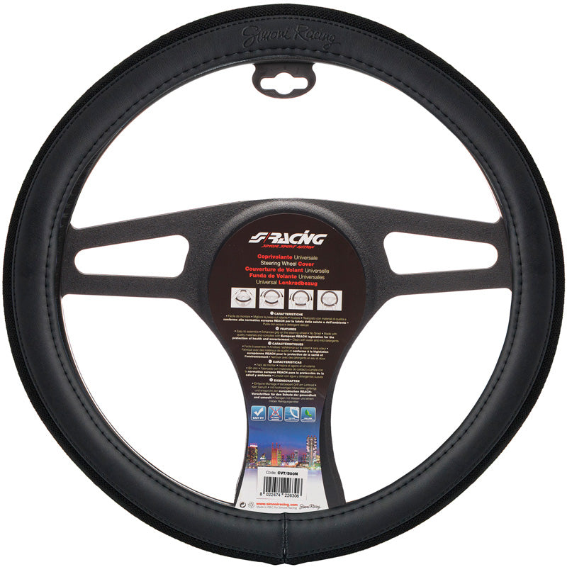 Simoni Racing, Steering Wheel Cover, Black Eco Leather/Cotton, 37-39 cm