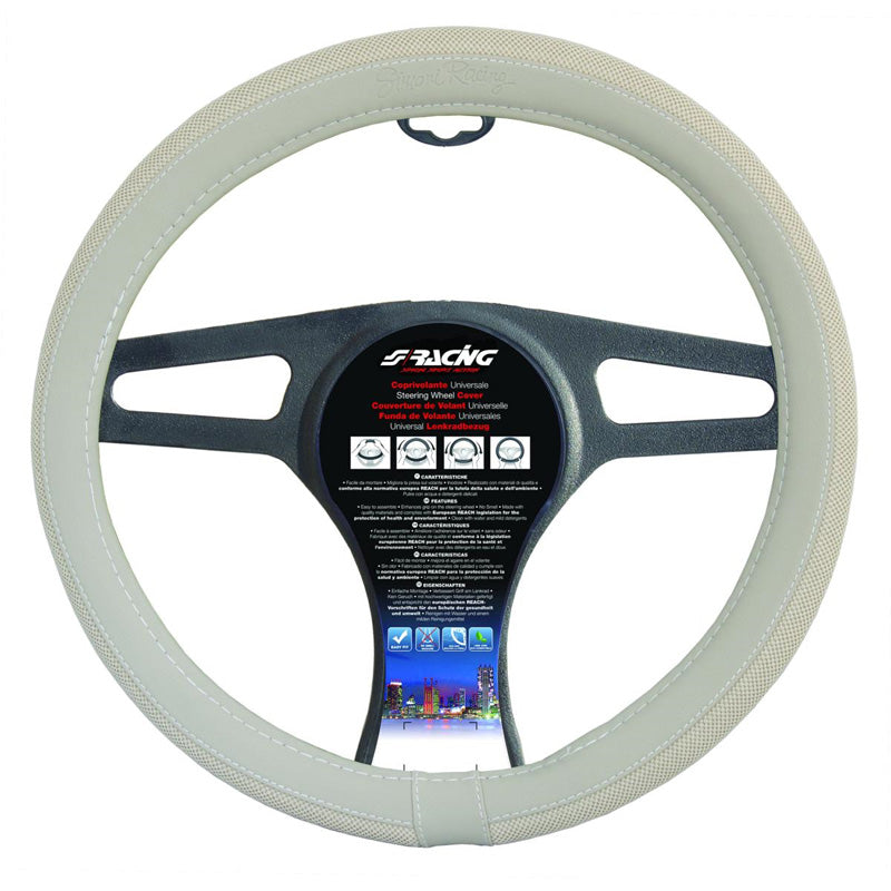 Simoni Racing, Stylus Steering Wheel Cover - Cream Eco-leather/Cotton - 37-39cm