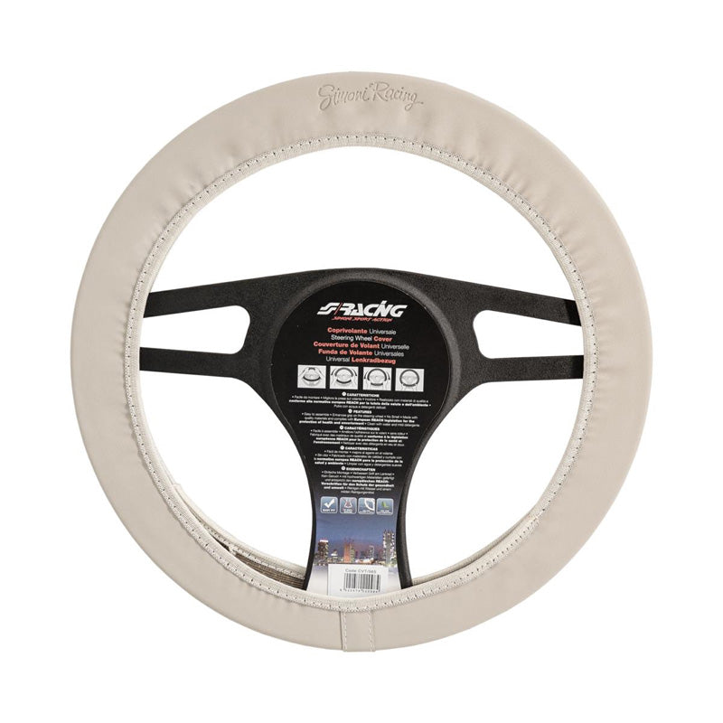 Simoni Racing, Leather Steering Wheel Cover Soft Skin 500 - Beige Ecoleather - 37-39cm