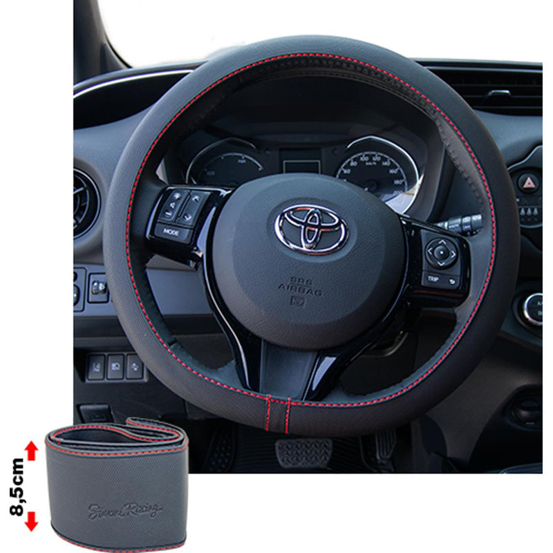 Simoni Racing, Comfort Steering Wheel Cover - Black Eco-Leather with Red Stitching - 37-39cm