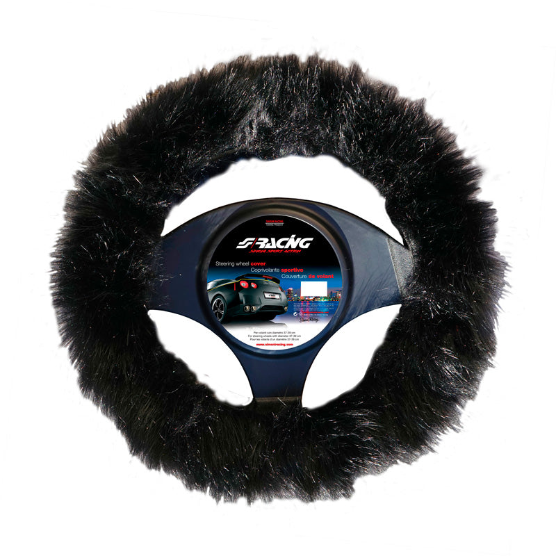 Simoni Racing, Fluffy Fur Steering Wheel Cover - Black - 37-39cm
