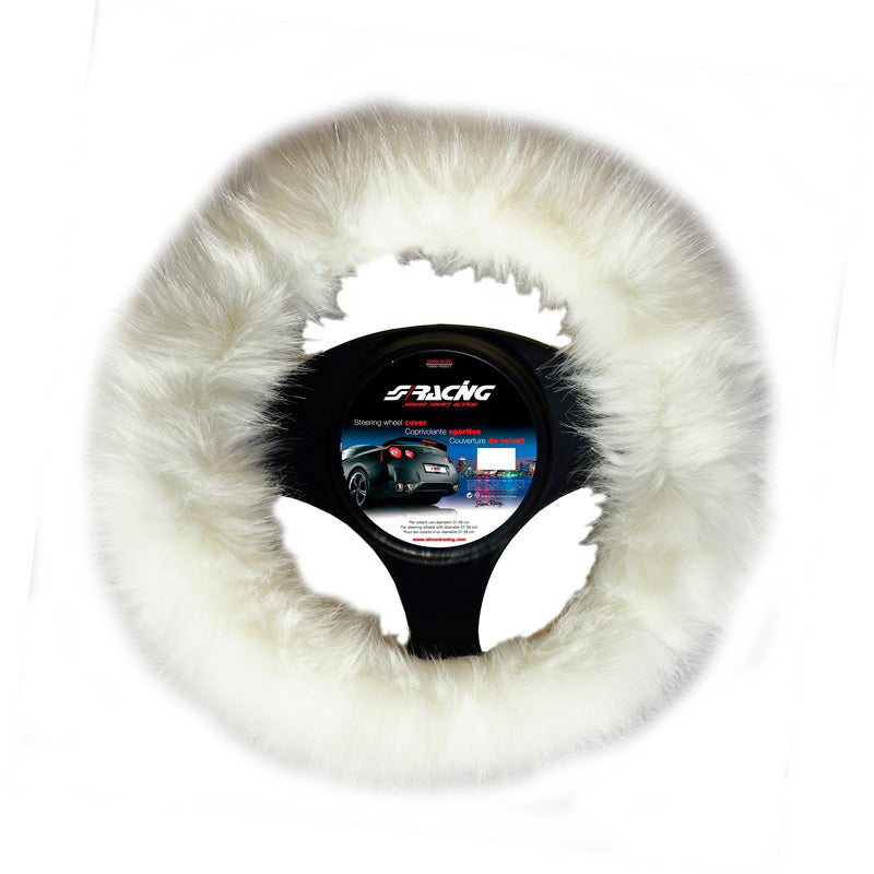 Simoni Racing, Fluffy Fur Steering Wheel Cover - White - 37-39cm