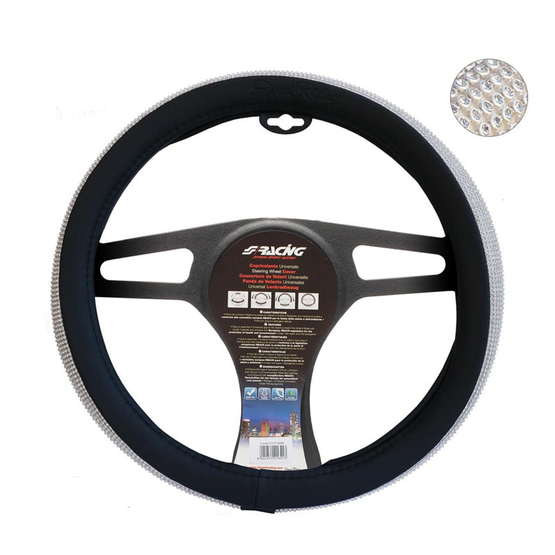 Simoni Racing, Steering Wheel Cover - Black & Diamonds - Black Ecoleather - 37-39cm