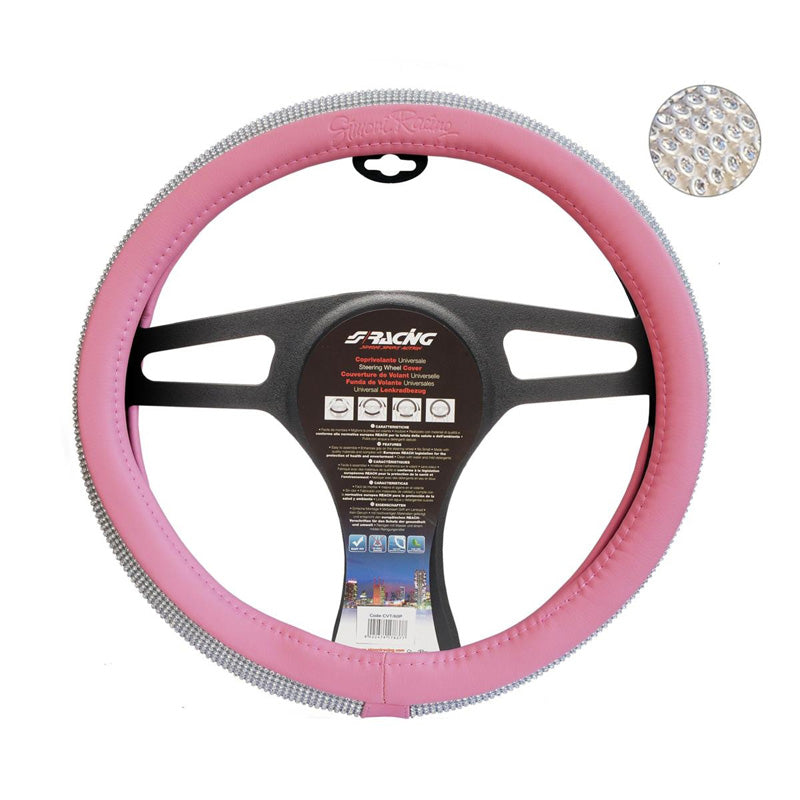 Simoni Racing, Steering Wheel Cover - Pink Eco Leather with Diamonds - 37-39cm