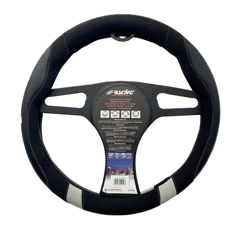 Simoni Racing, Good Vibe G stuurwielhoes - Zwart ecoleer/microvezel/carbonlook met grijze inzetstukken - 37-39cm