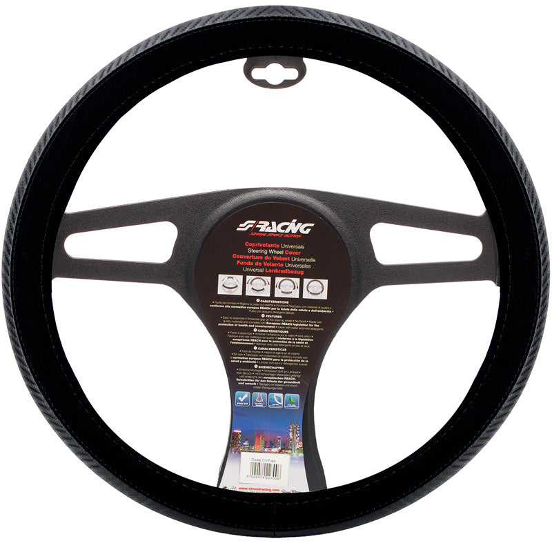 Simoni Racing, housse de volant, velours noir/aspect carbone, 37-39cm