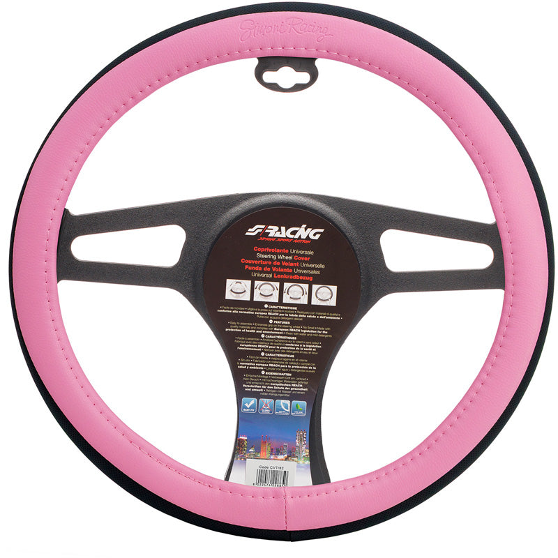 Simoni Racing, gaine de volant, Candy Pink, Ecoleather - Rose/Noir, 37-39 cm