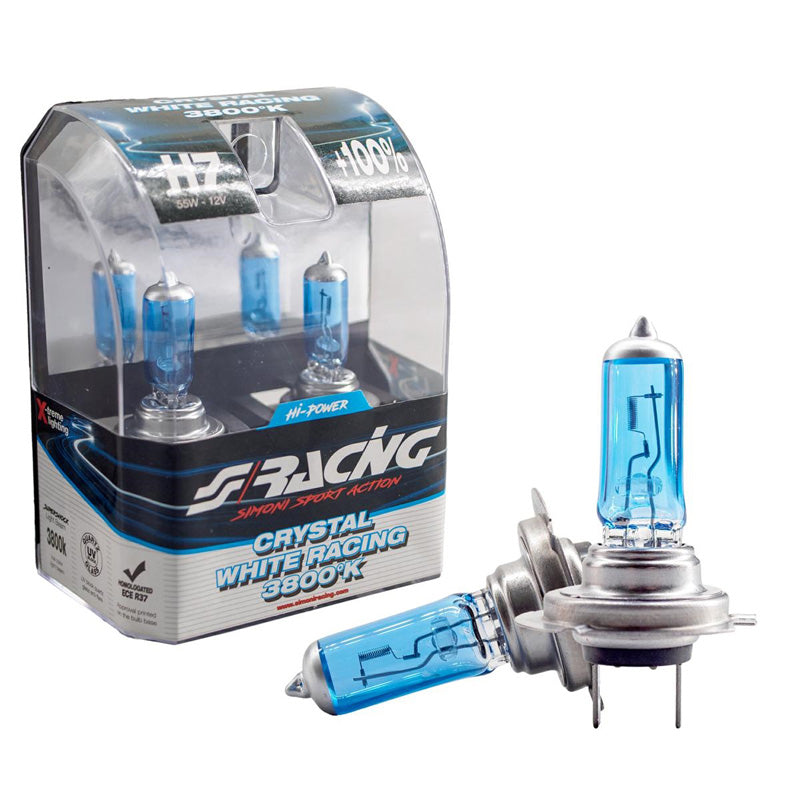 Simoni Racing, ampoules halogènes 'Crystal White Racing' H7 (3800K) 12V/55W - Lot de 2 pcs. ECE-R37 marquage E