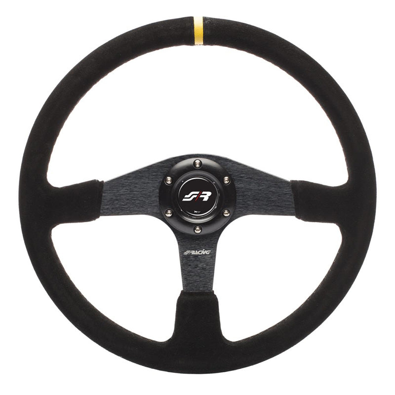 Simoni Racing, sportstuur, Defender - Zwart suède/geel - Diameter 380mm