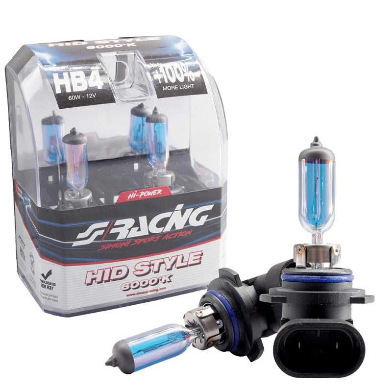 Simoni Racing, ampoules halogènes 'HID Style' HB4 (6000K) hyperblanc - 12V/55W - lot de 2 pièces ECE-R37 marqué E