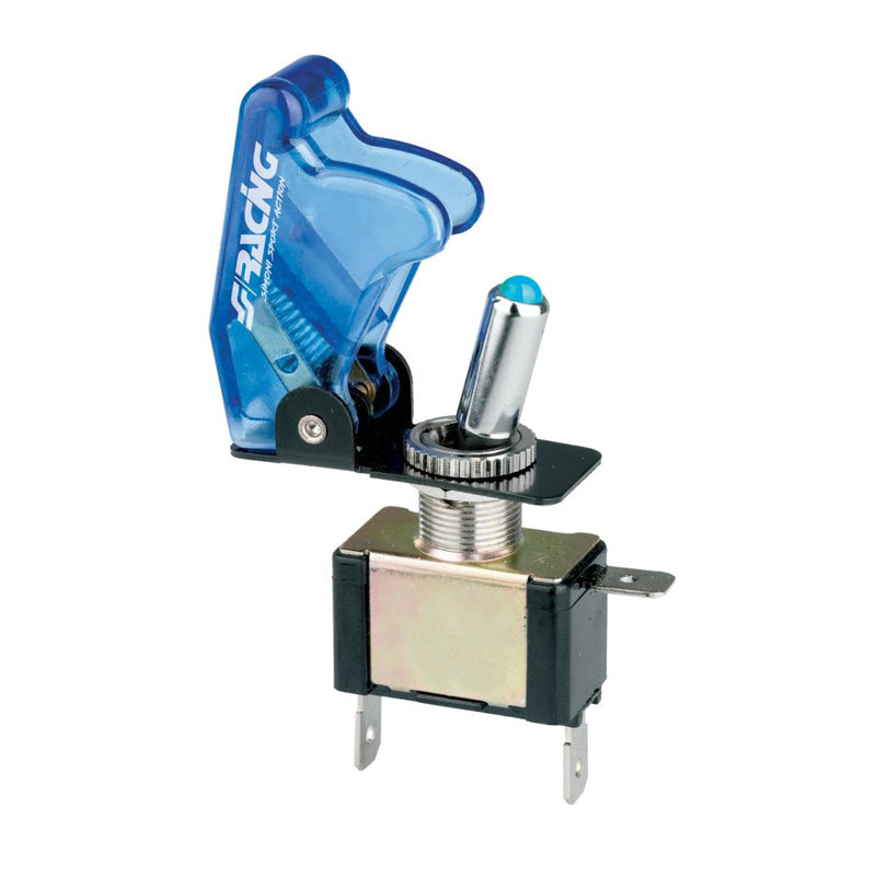 Simoni Racing, Schakelaar met blauwe LED en blauw transparant afdekking - 12V/20Amp