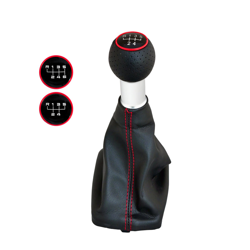 Simoni Racing, pommeau de levier de vitesse OEM pour Audi A3 (8L) 1996-2003 - noir avec surpiqûres rouges - incl. 2 schémas de vitesses