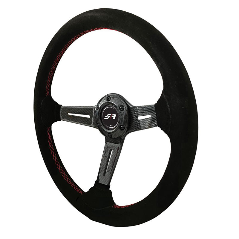 Simoni Racing, Sports Steering Wheel, Tommi - Carbon - Black Suede + Red Stitching - Diameter 350mm