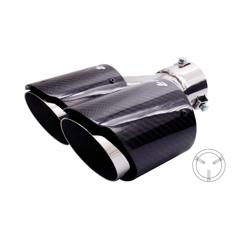 Simoni Racing, Exhaust Tip, Double Left Round/Slanted Inox & Carbon - Ø92xL215-230mm - Installation ->40-63mm