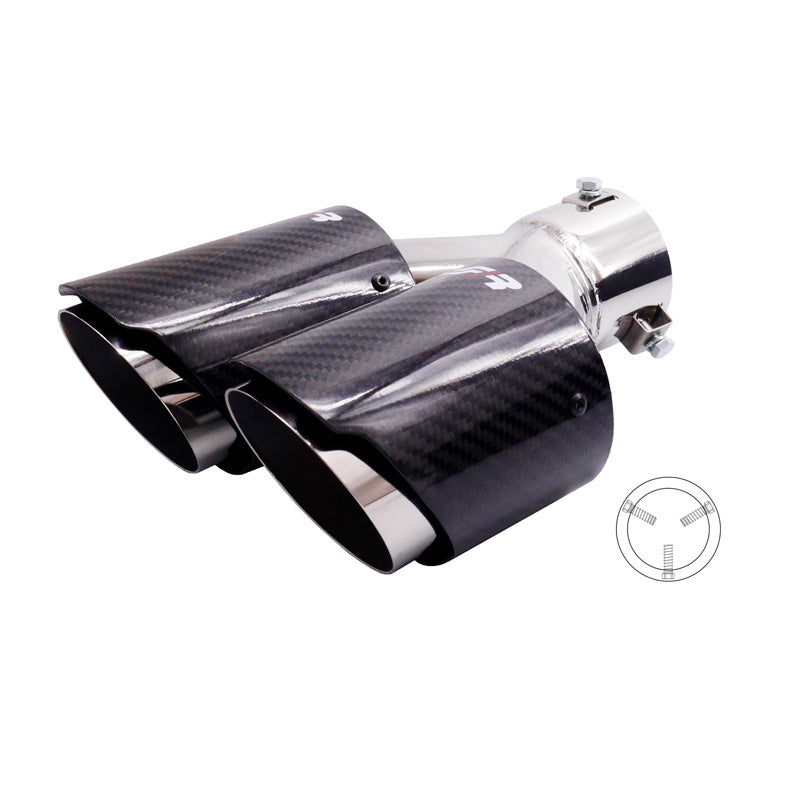 Simoni Racing, embout d'échappement, double droit rond/incliné Inox & carbone - Ø92xL215-230mm - Montage ->40-63mm