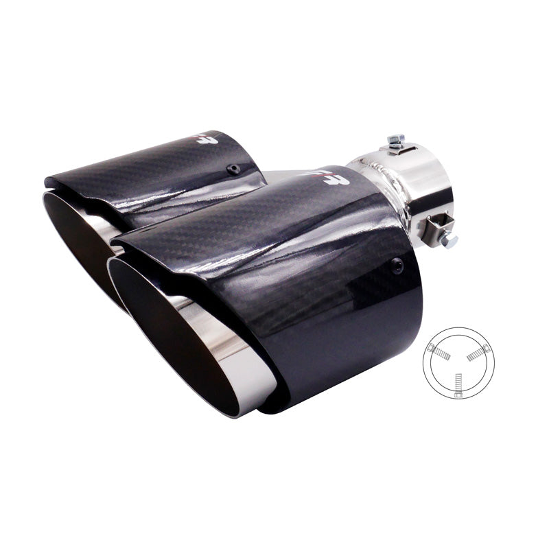 Simoni Racing, Embout d'échappement, Double Left Round/Slanting Inox & Carbon - Ø102xL215-230mm - Installation ->40-63mm