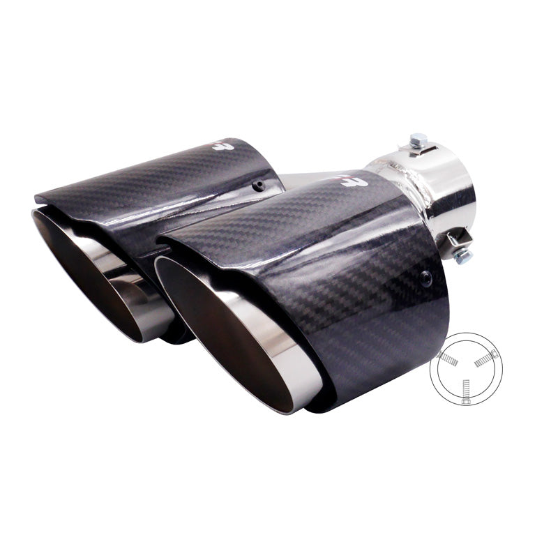 Simoni Racing, Embout d'échappement, Double Right Round/Slanting Inox & Carbon - Ø102xL215-230mm - Installation ->40-63mm