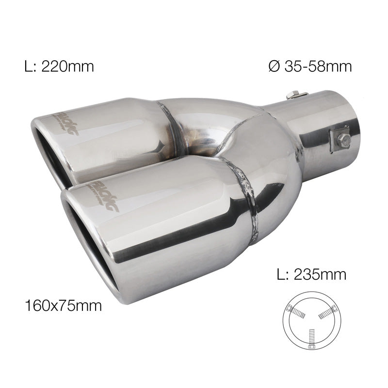 Simoni Racing, embout d'échappement, double gauche rond/incliné Inox - Ø70xL220mm - installation ->58mm