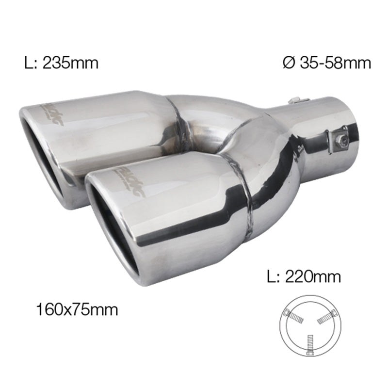 Simoni Racing, Exhaust Tip, Double Right Round/Slanting Inox - Ø70xL220mm - Installation ->58mm