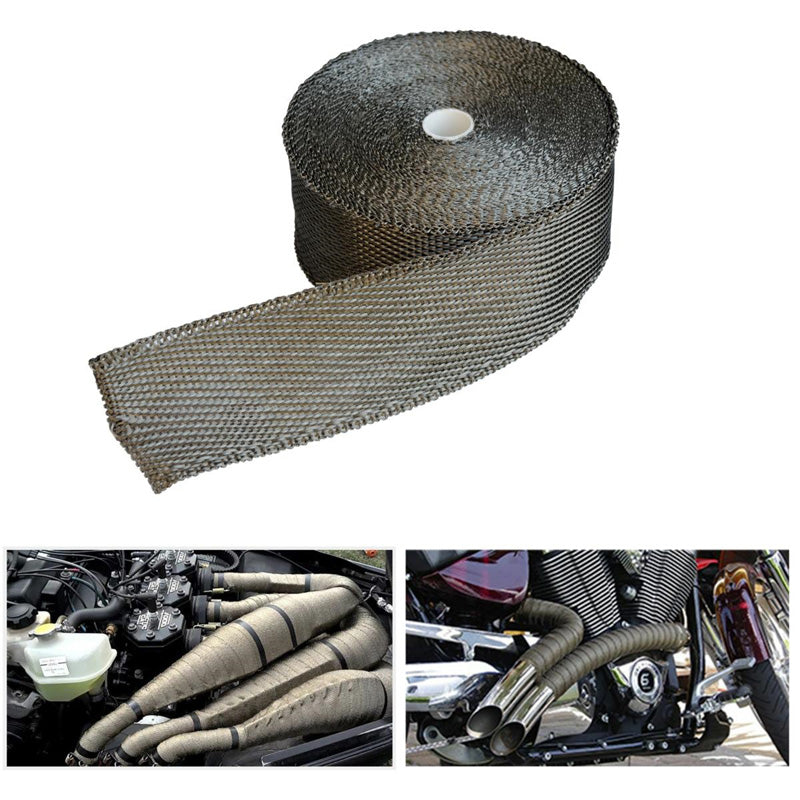 Simoni Racing, Titanium Fiber Exhaust Wrap Kit - 15m x 5cm + 6 stainless steel clips - Up to 1000°C