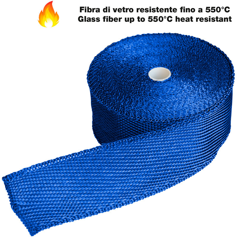 Simoni Racing, Udstødningsvarmeisolerende Foliesæt 2B, Glasfiber, Blå, 15m x 5cm + 6 klemmer