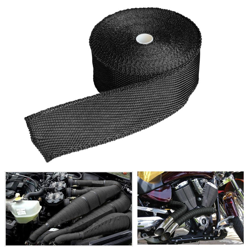Simoni Racing, Heat-Insulating Exhaust Wrap - 15m x 5cm + 6 stainless steel clamps, < 550°C - Fiberglass