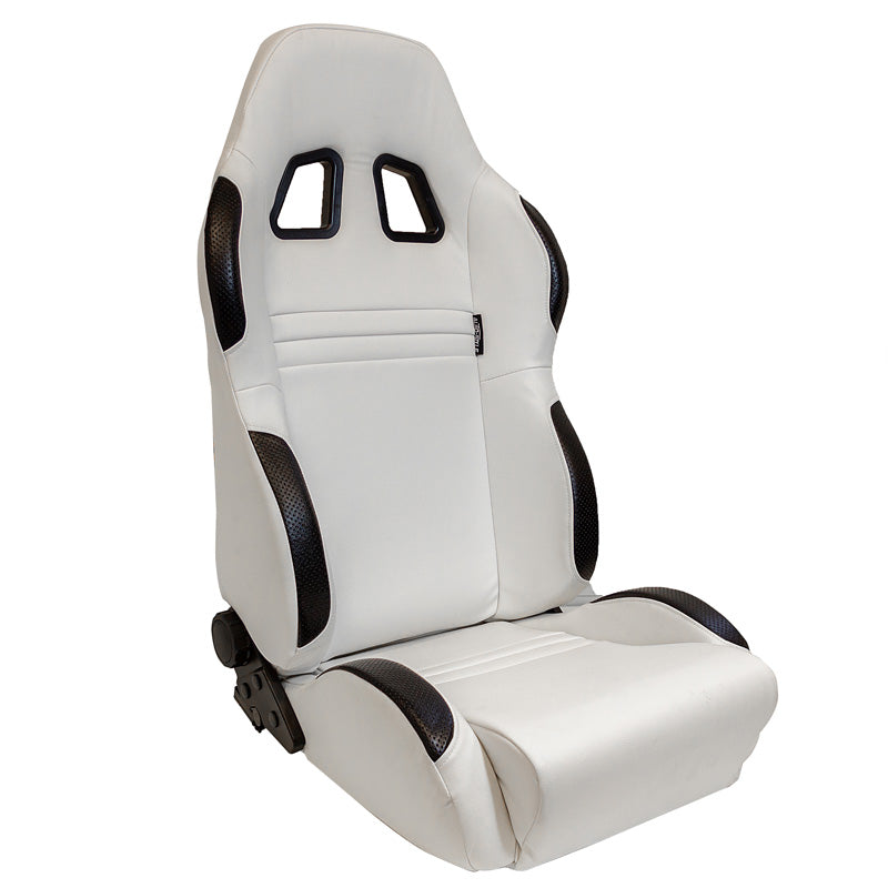 AutoStyle, Sports Seat 'Type T' - White/Black leather look - Double-adjustable backrest - Includes sliding rails