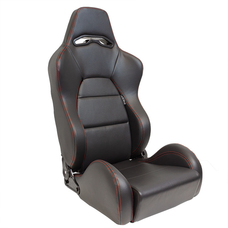AutoStyle, Sports Seat 'Eco' - Black leather look with red stitching - Left-side adjustable backrest - Includes slides
