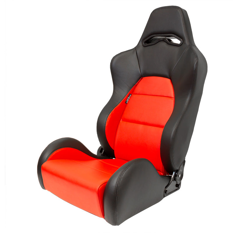 AutoStyle, Sports Seat 'Eco' - Black/Red leather look - Right-side adjustable backrest - includes rails
