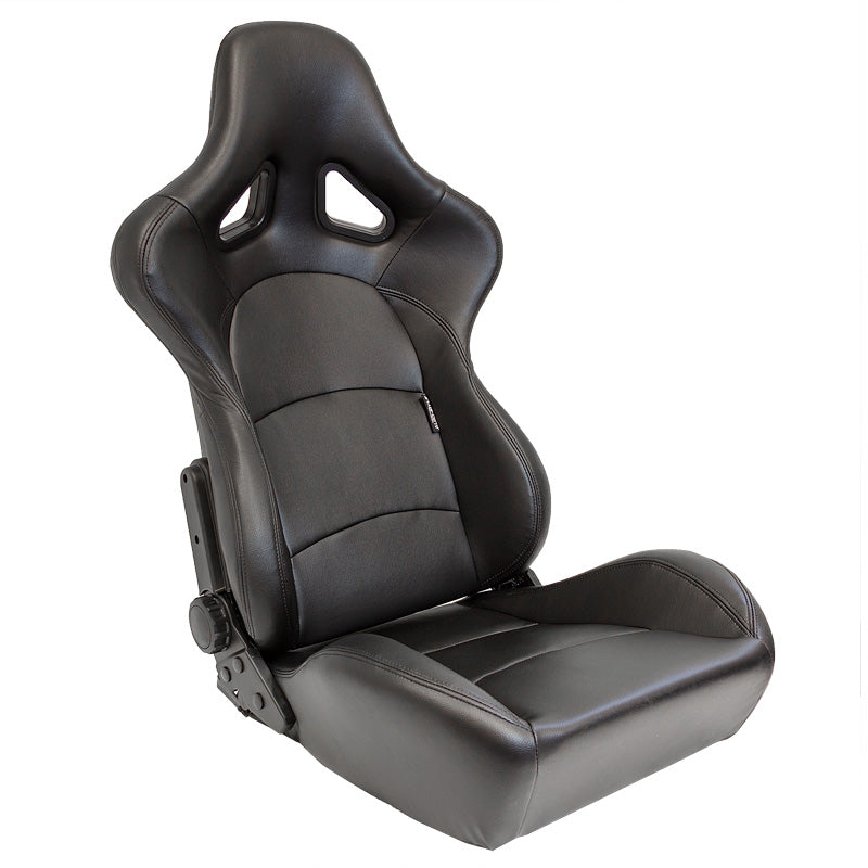 AutoStyle, Sports Seat 'BS2' - Black Synthetic Leather - Double Adjustable Fiberglass Backrest - Includes Slides