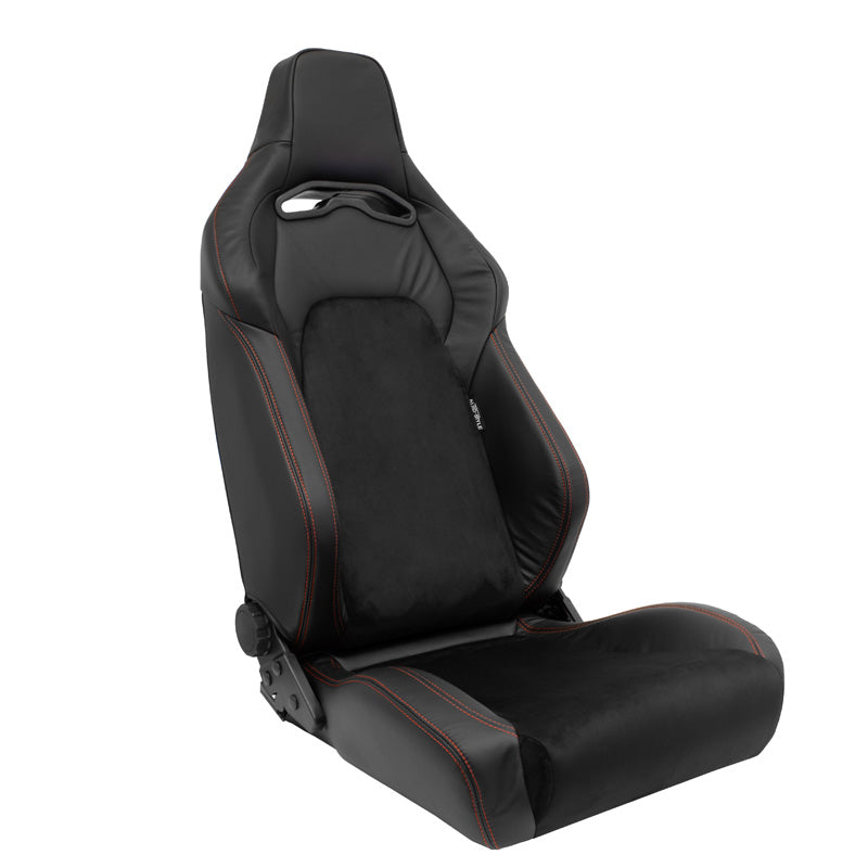 AutoStyle, Sports Seat 'VGR Premium' - Black leather & Alcantara with red stitching - Double-adjustable backrest - includes rails