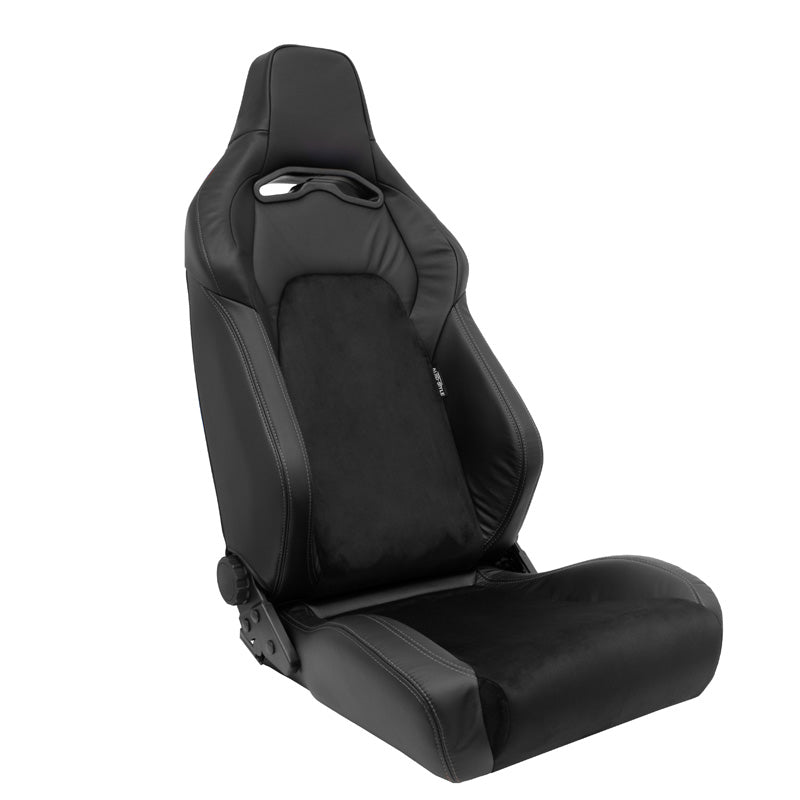 AutoStyle, Sports Seat 'VGR Premium' - Black leather & alcantara with silver stitching - Double adjustable backrest - Includes rails