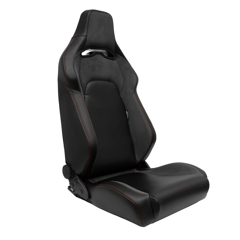 AutoStyle, siège sport 'VGR' - aspect cuir noir + tissu/suède gris foncé + coutures rouges - dossier à double réglage - glissières incluses