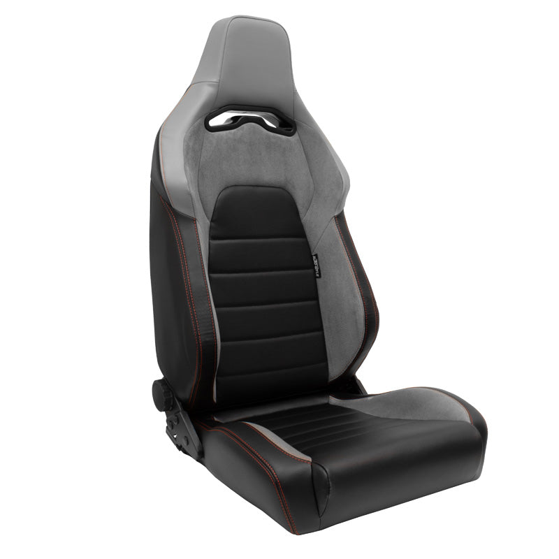 AutoStyle, Sports Seat 'VGR' - Black leather look + light grey fabric/suede + red stitching - Double-adjustment backrest - includes sliding rails