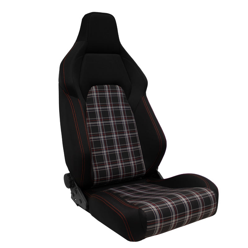 AutoStyle, Sport Seat 'VGR' - Black with Red Check + Red Stitching - Double Adjustable Backrest - incl. slide rails