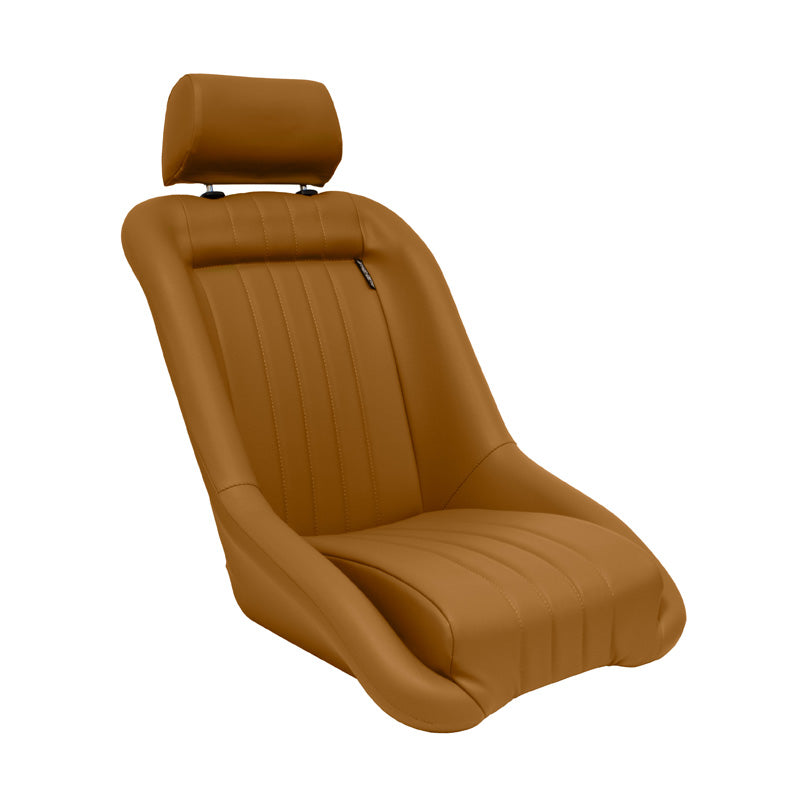 AutoStyle, Sport Seat 'Classic' - Beige Leather Look - Fixed Back + Headrest - Incl. Sliding Rails