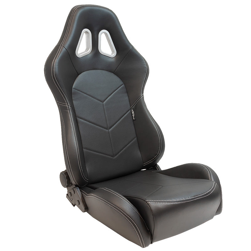 AutoStyle, Sport Seat 'TN' - Black Synthetic Leather with Silver Stitching - Double Adjustable Backrest - Incl. slide rails